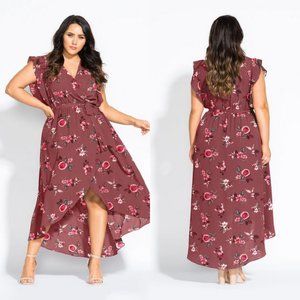 City Chic Faux Wrap Secret Floral Maxi Dress